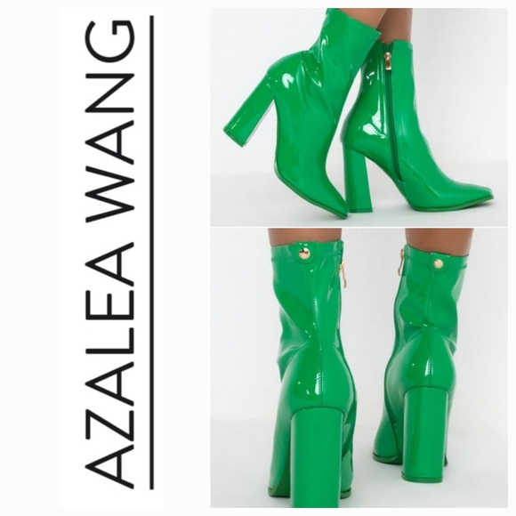 AZALEA WANG Shoes - AZALEA WANG GREEN PATENT ANKLE BOOTS